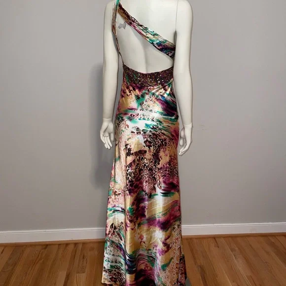 Cinderella Devine One Shoulder Embellished Evening Holiday Cocktail Maxi Dress - Picture 7 of 7